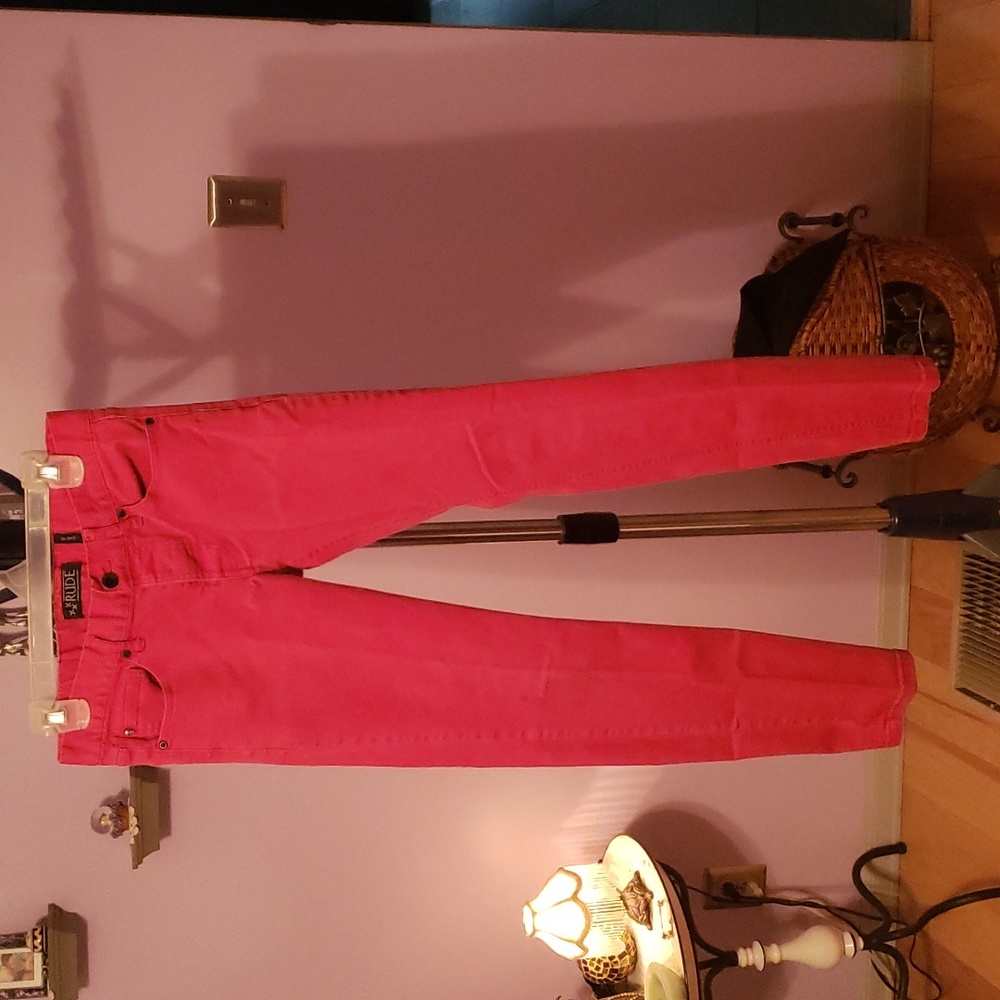 Red denim jeans